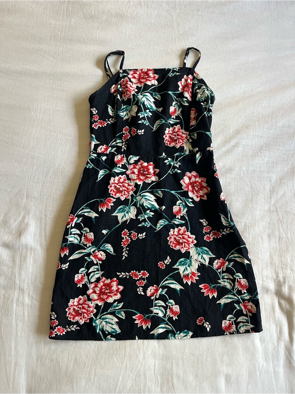 Nordstrom Black Floral Spaghetti-Strap Mini Dress